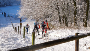 Snow cycling race.